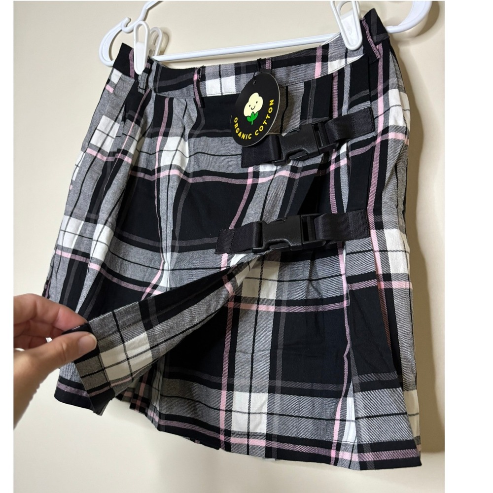 Black Friday Dolls Kill Organic Cotton‎ Plaid Buckle Wrap Mini Skirt 8 New